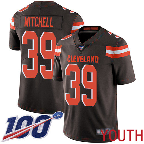 Cleveland Browns Terrance Mitchell Youth Brown Limited Jersey #39 NFL Football Home 100th Season Vapor Untouchable->youth nfl jersey->Youth Jersey